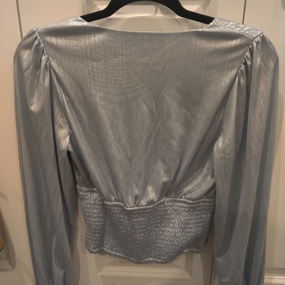 Light Blue Shimmery Flat White L/S Top - Picture 2 of 3